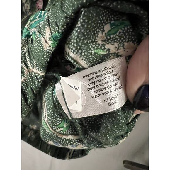 Lane Bryant Green Floral Button Up Balloon Waist Top Sz 14/16 Cropped Boho - Picture 6 of 7